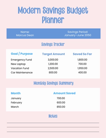 Free Modern Savings Budget Planner Template to Edit Online