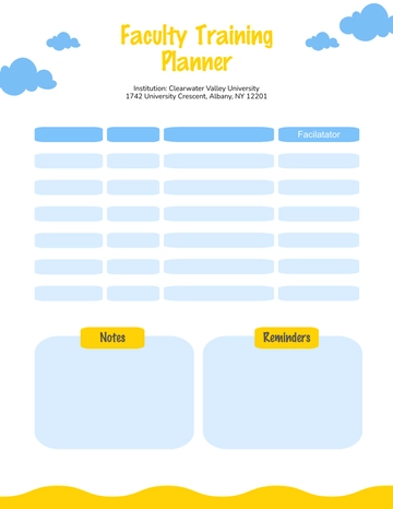 Free Faculty Training Calendar Planner Template to Edit Online