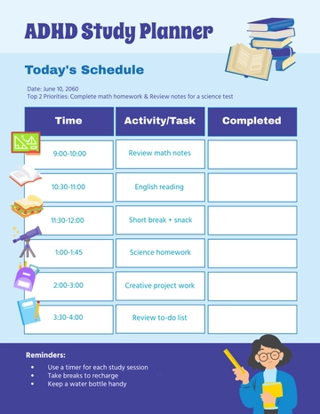 Free ADHD Study Planner Template to Edit Online