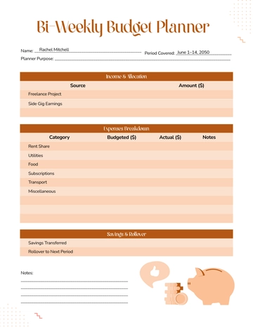 Free Bi-Weekly Budget Planner Template to Edit Online