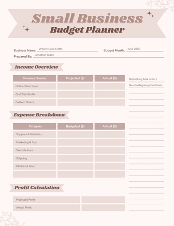 Free Small Business Budget Planner Template to Edit Online