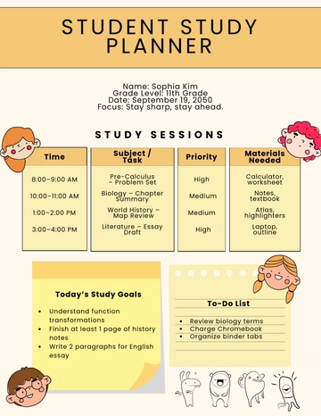 Free Student Study Planner Template to Edit Online