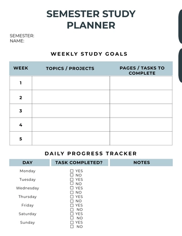 Free Semester Study Planner Template to Edit Online