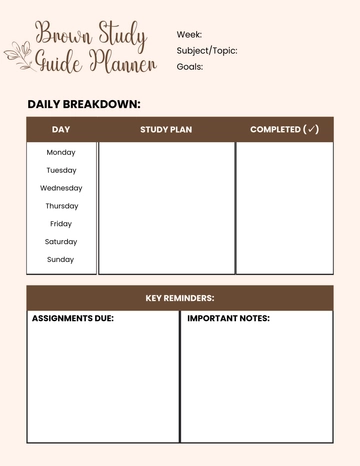 Free Brown Study Guide Planner Template to Edit Online