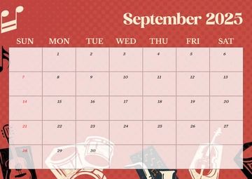 Free Creative Musical September 2025 Calendar Template to Edit Online