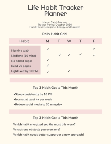 Free Life Habit Tracker Planner Template to Edit Online