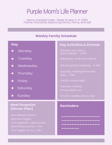 Free Purple Mom's Life Planner Template to Edit Online