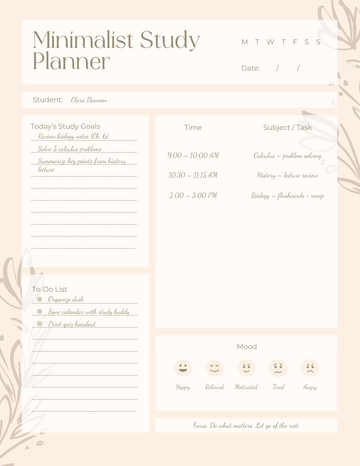 Free Minimalist Study Planner Template to Edit Online