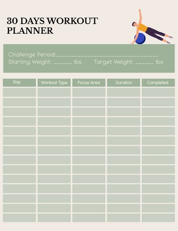 Free 30 Days Workout Planner Template to Edit Online