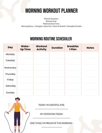 Free Beige Morning Workout Planner Template to Edit Online