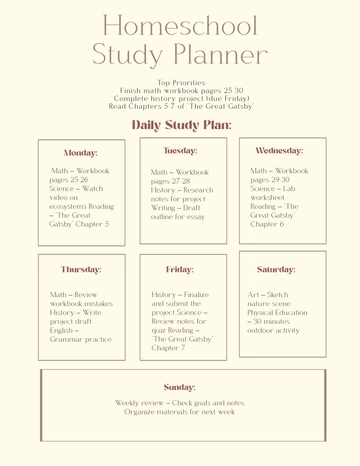 Free Homeschool Study Planner Template to Edit Online