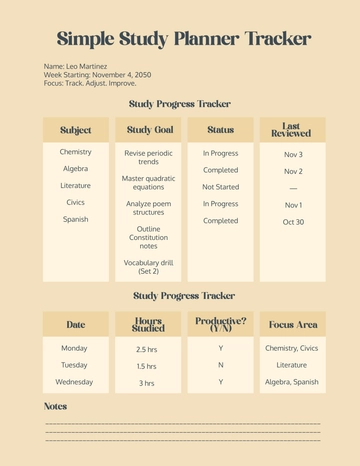 Free Simple Study Planner Tracker Template to Edit Online