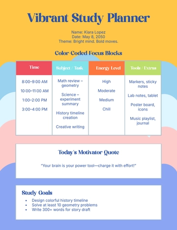 Free Vibrant Study Planner Template to Edit Online
