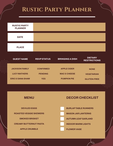 Free Rustic Party Planner Template to Edit Online