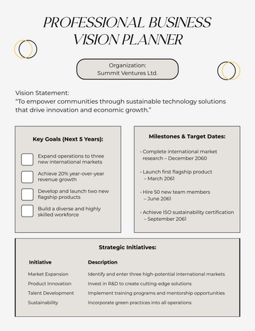 Free Professional Business Vision Planner Template to Edit Online