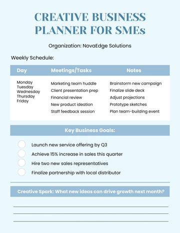 Free Creative Business Planner for SMEs Template to Edit Online