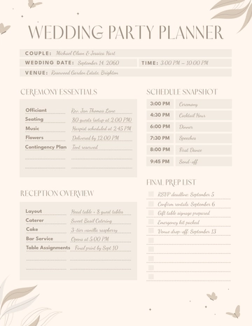 Free Wedding Party Planner Template to Edit Online