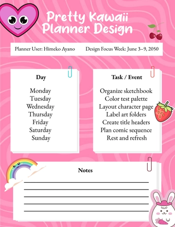 Free Pretty Kawaii Planner Design Template to Edit Online