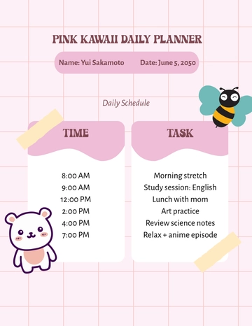 Free Pink Kawaii Daily Planner Template to Edit Online