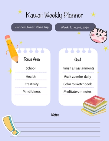 Free Kawaii Weekly Planner Template to Edit Online