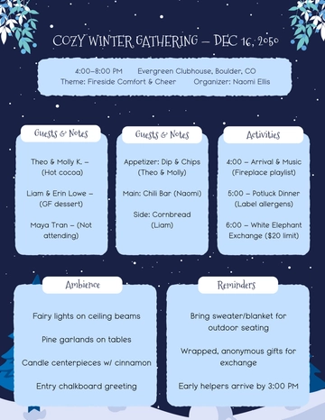 Free Creative Holiday Party Planner Template to Edit Online