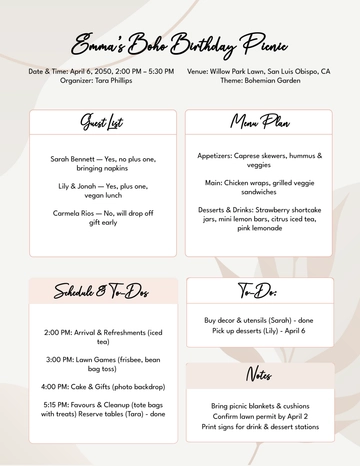 Free Printable Party Planner Template to Edit Online