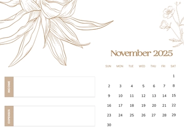 Free November 2025 Budgeting Calendar Template to Edit Online