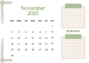 Free November 2025 Reminder Calendar Template to Edit Online