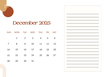 Free December 2025 Calendar with Lined Note Pad Template to Edit Online