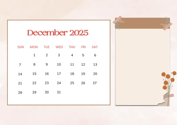 Free Simple December 2025 Calendar with Notes Template to Edit Online
