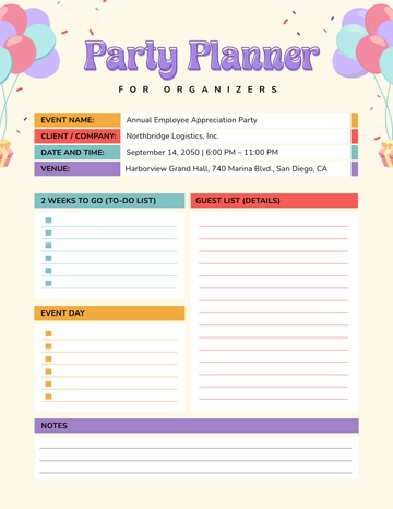 Free Party Planner Template for Organizers to Edit Online