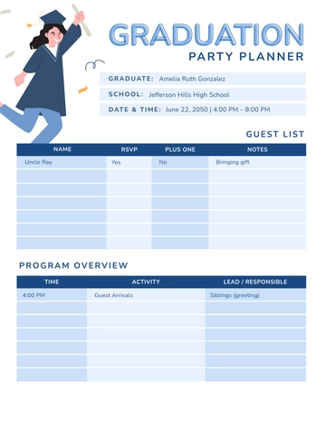 Free Graduation Party Planner Template to Edit Online
