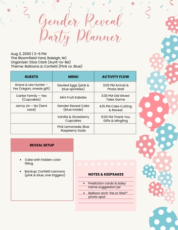 Free Gender Reveal Party Planner Template to Edit Online