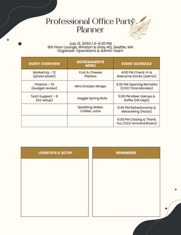 Free Professional Office Party Planner Template to Edit Online