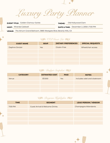 Free Luxury Party Planner Template to Edit Online