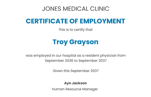 Experience Certificate for Doctors Template