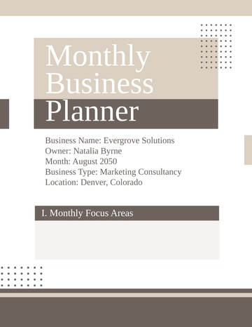 Free Monthly Business Planner Template to Edit Online