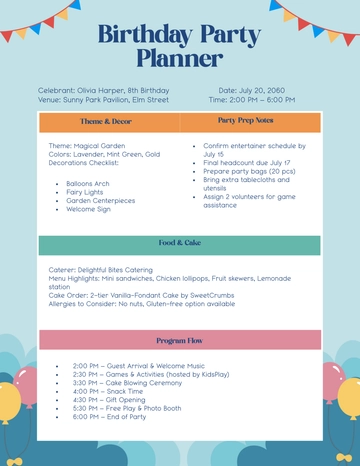 Free Birthday Party Planner Template to Edit Online