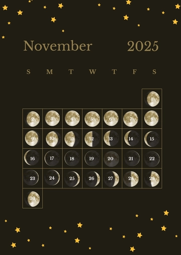 Free November 2025 Calendar with Lunar Phases Template to Edit Online
