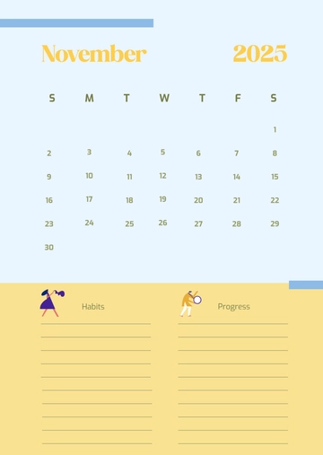 Free November 2025 Calendar with Habit Tracker Template to Edit Online