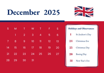 Free UK December 2025 Calendar with Holidays Template to Edit Online