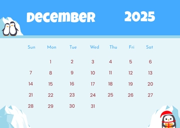 Free Sunday Start December 2025 Monthly Calendar Template to Edit Online