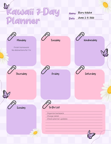 Free Kawaii 7-Day Planner Template to Edit Online