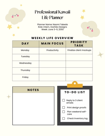 Free Professional Kawaii Life Planner Template to Edit Online