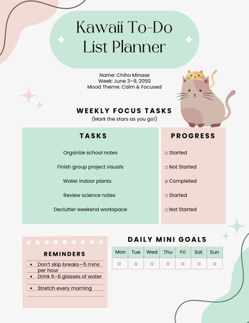 Free Kawaii To-Do List Planner Template to Edit Online