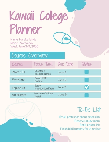 Free Kawaii College Planner Template to Edit Online