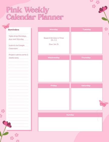 Free Pink Weekly Calendar Planner Template to Edit Online