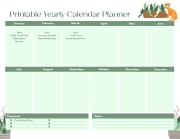Free Printable Yearly Calendar Planner Template to Edit Online