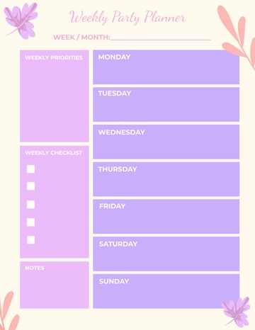 Free Weekly Party Planner Template to Edit Online