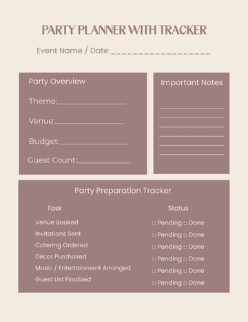 Free Party Planner with Tracker Template to Edit Online
